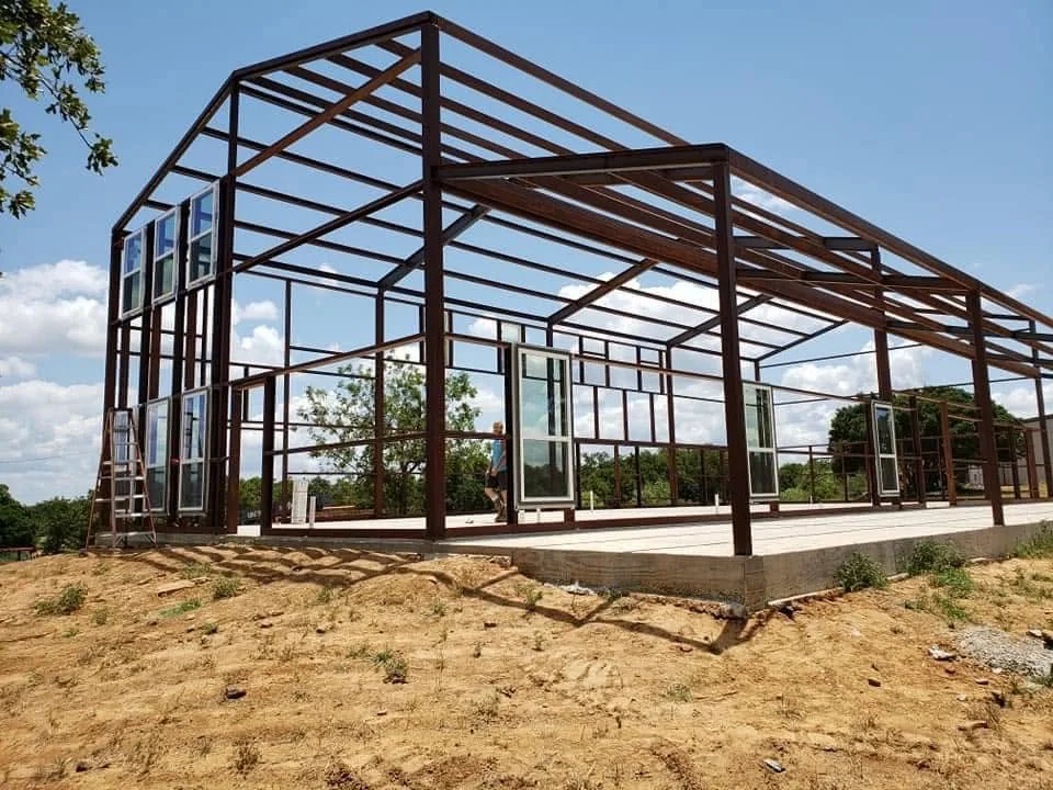 Steel building frame — work in progress